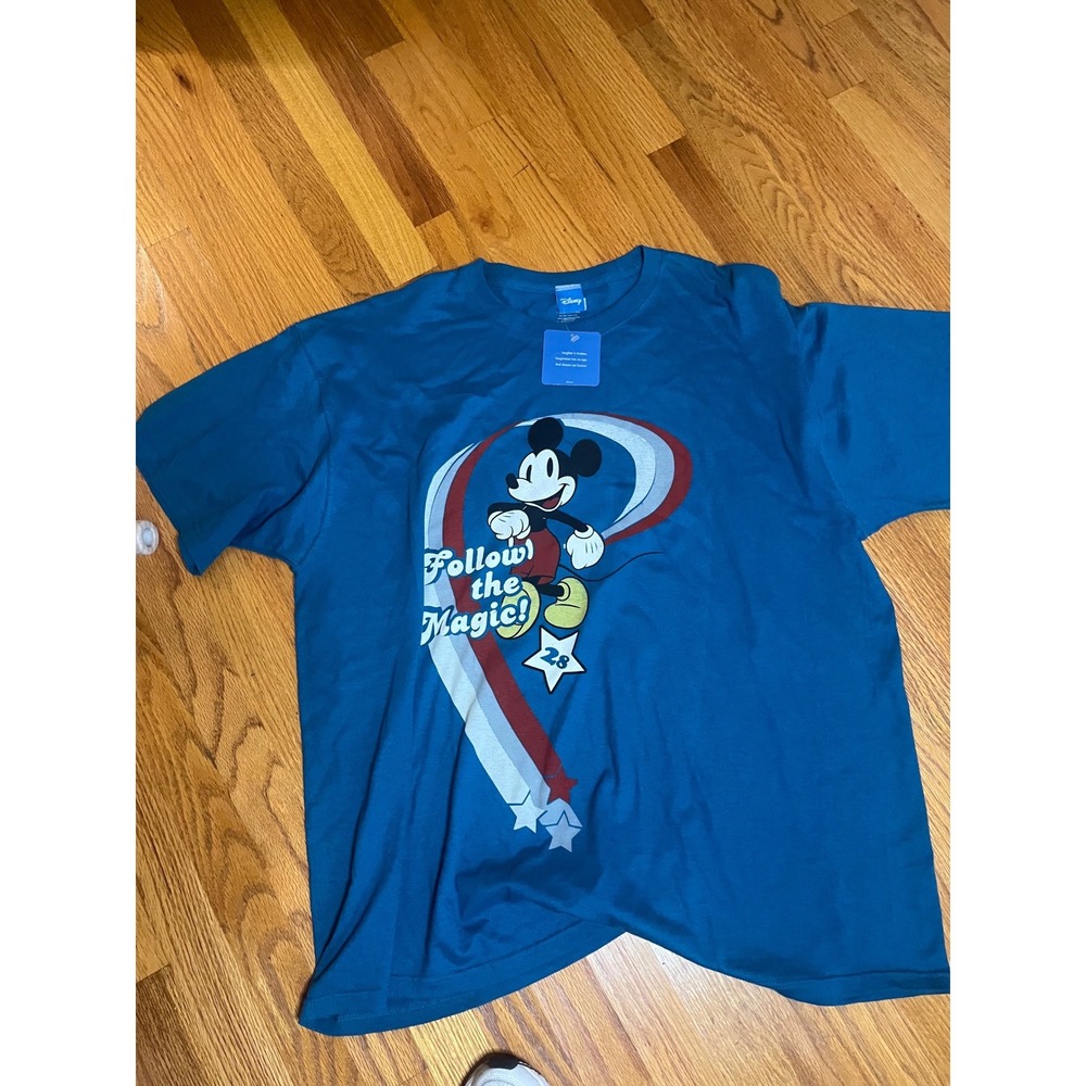 Disney Mickey Mouse Follow the Magic Teal Blue Graphic T-Shirt Fruit Loom XL